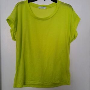stella 324 Lime Green Short-sleeve Half Moon See-through Top Women's Size Small